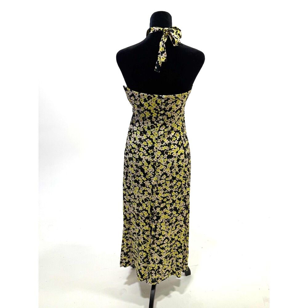 & Other Stories neon yellow black and white floral halter midi dress - Picture 4 of 7
